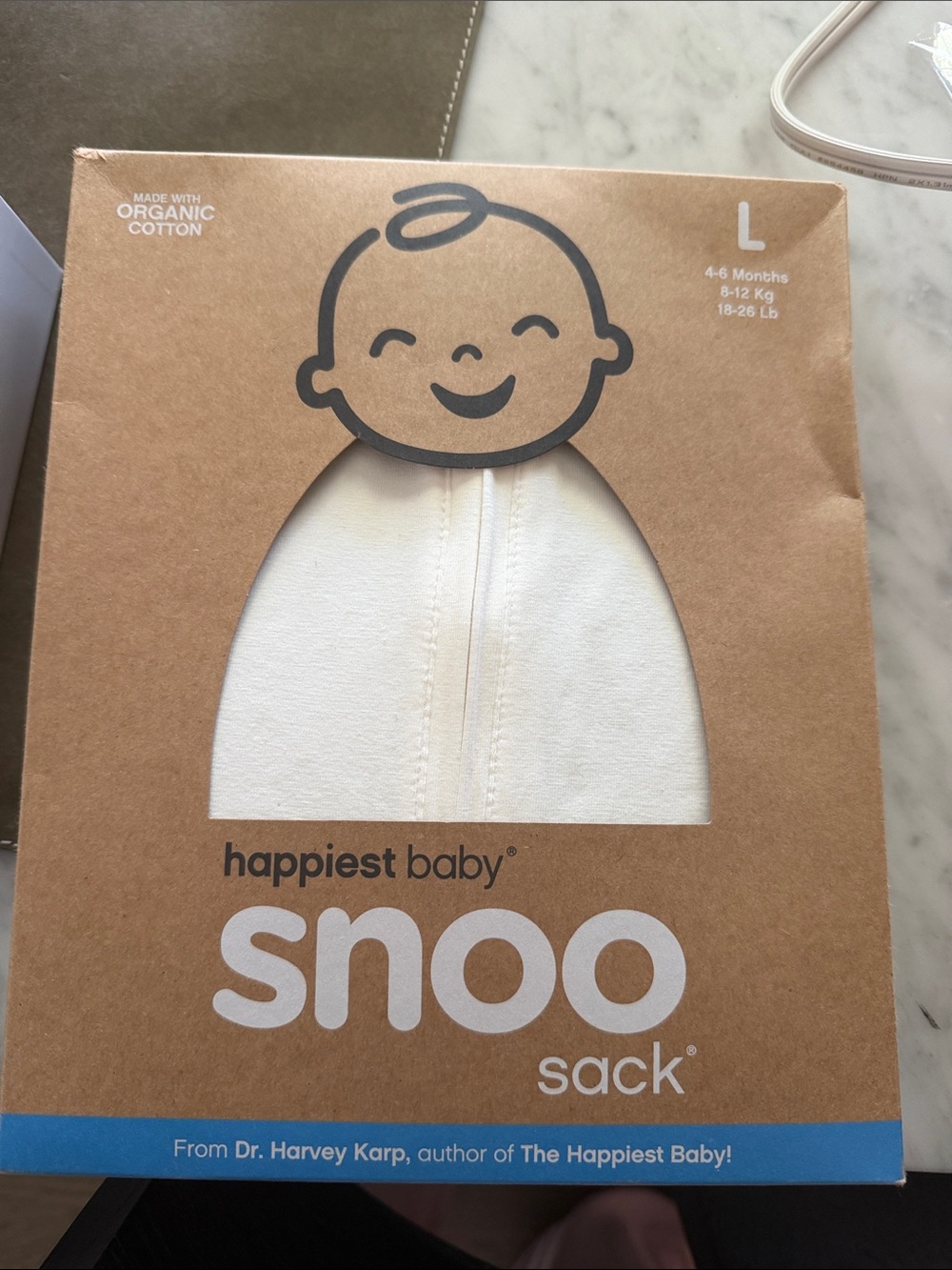 Happiest Baby Snoo Sack in White - Organic Cotton Sleep Sack (Size L)